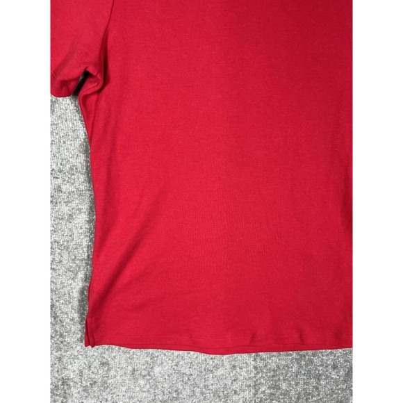 Quacker Factory Short Sleeve Knit Top Seersucker Stripe Pocket Womens Medium Red - Picture 14 of 16